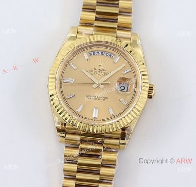 Swiss Grade Rolex Day-date 40 Golden President TWS 2836 watch on Baguette markers